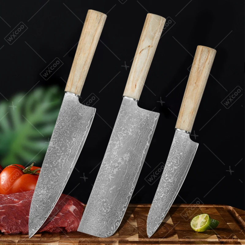 WXCOO Professionelle Kochmesser Damaskus Stahl Ausbeinmesser Japanisches Küchenmesser Obstschneider Geschmiedetes Fleischbeil Kochutensilien