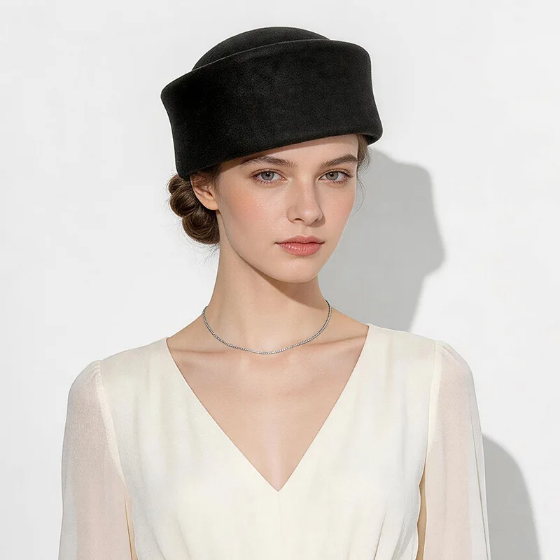 Women Wool Felt Pillbox Hat 2026 New Autumn Winter French Vintage Beret Elegant Small Formal Hat Solid Color Adjustable Warm Cap
