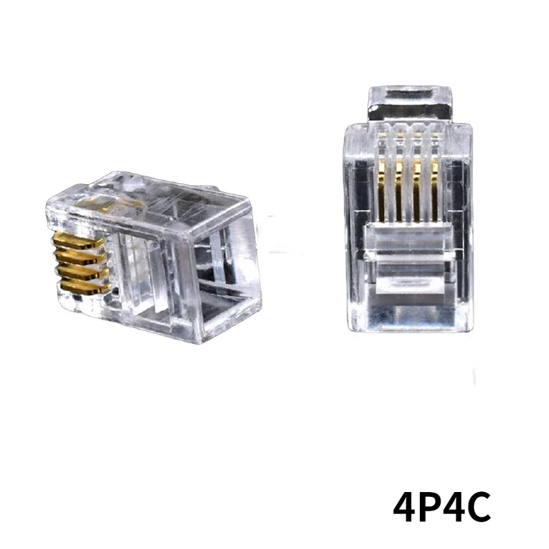 Modular Cable Cabeça Plug, banhado a ouro, pressionado Telefone, Crystal Cabeça, Cat3, RJ11, Cat.3, 4P4C, 100 peças