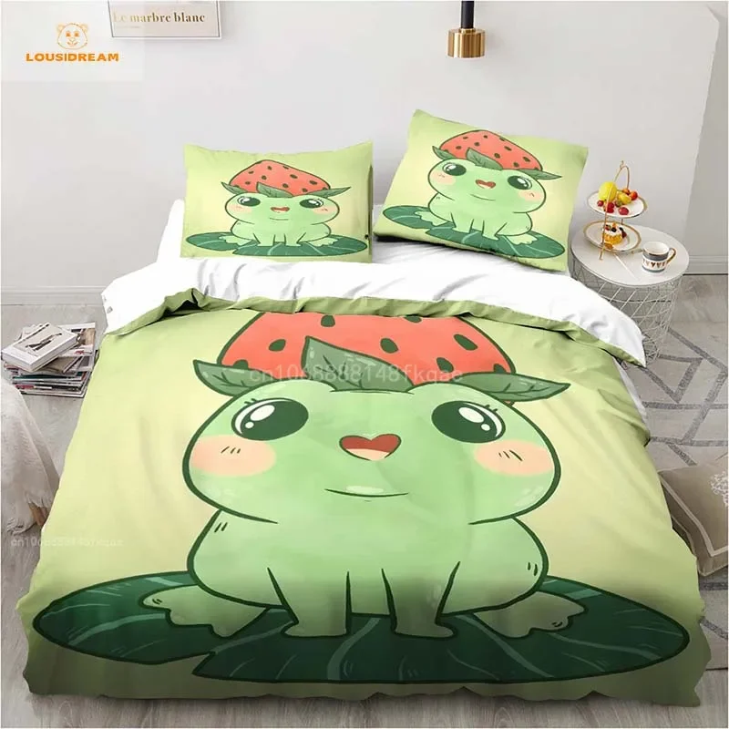 Anime Green Frog Big Eyes Designe Duvet Cover Sets Comforter Bed Linen Gift Twin Queen King Size Romantic Gift