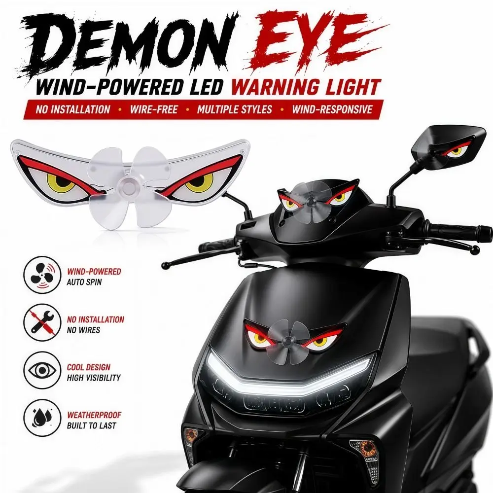 Wireless Wind Energy LED Light Blinking Dynamic Light Cool Car Warning Lights Self-Adhesive Devil Eyes Motorcycle Lights