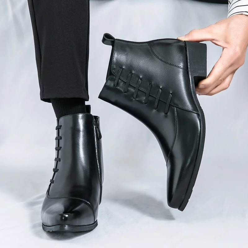 British Retro Riding Boots for Men Chelsea High-Top Leather Shoes for Men Trendy Suit Leather Boots for Men British Knight Boots