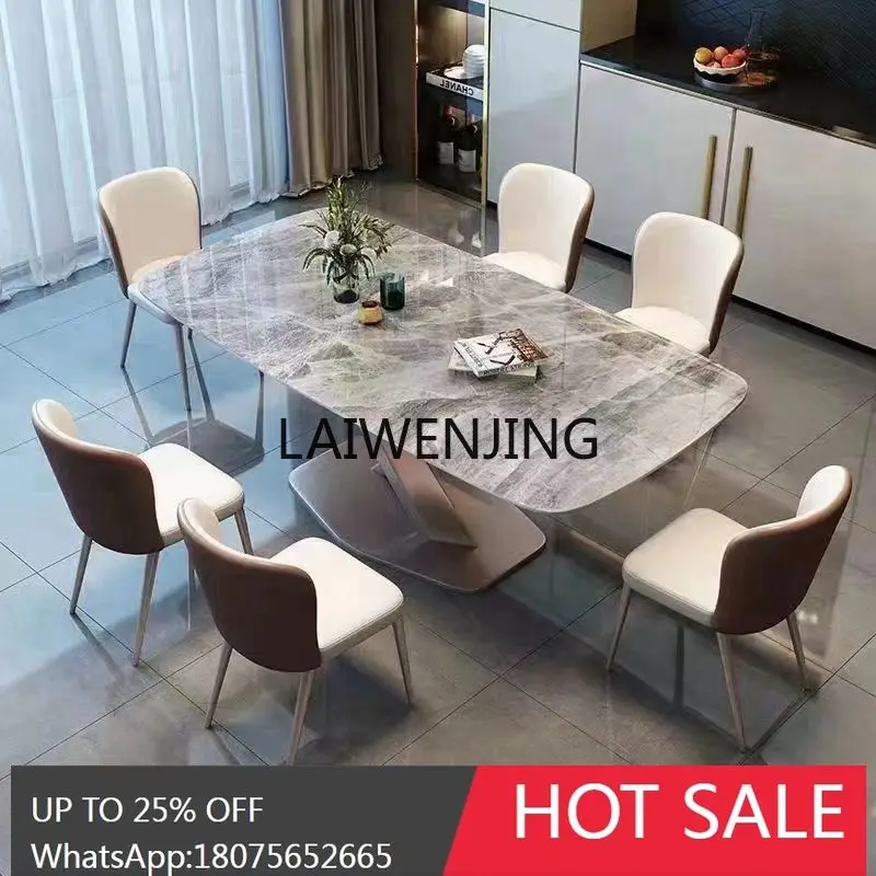 Italian light luxury rock slab dining table and chair combination rectangular western restaurant dining table