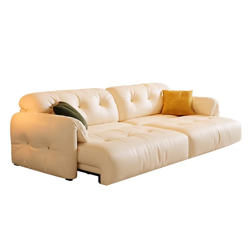 

Cloud retractable sofa French cream wind straight row multi-functional reclining and sleeping leather electric sofa