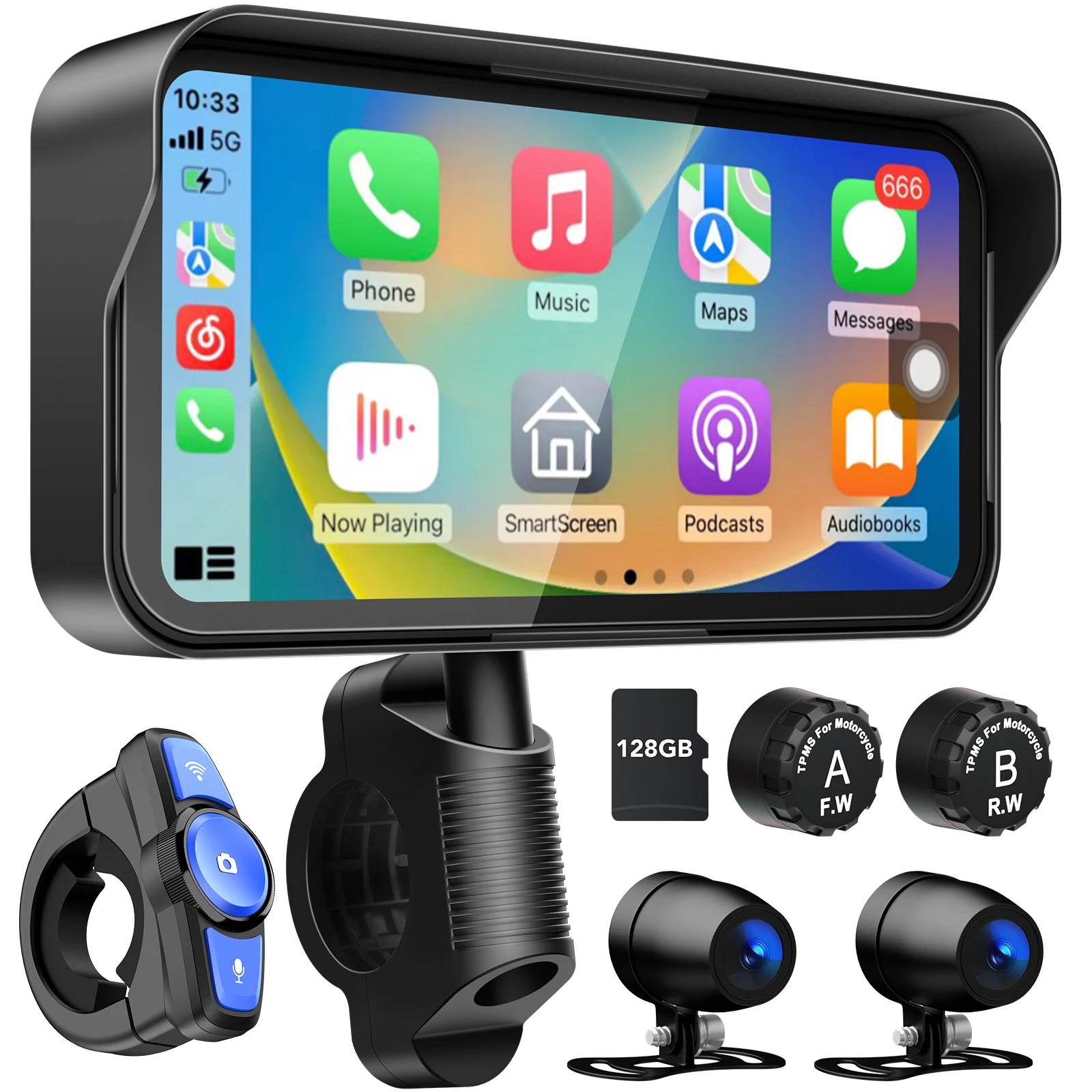 6,25 pulgadas portátil IPX7 impermeable motocicleta GPS navegación soporte inalámbrico Carplay Android Auto DVR unidad grabadora Moto TPMS