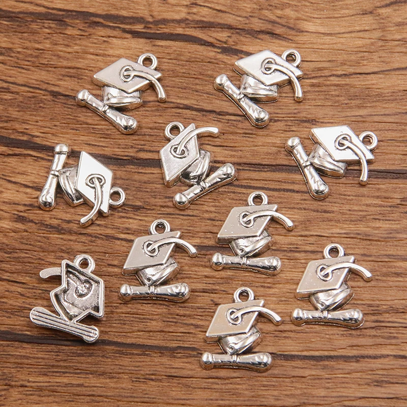 20PCS 17*18mm 2 Color Wholesale Metal Alloy Mortarboard Charms Graduation Season Pendant For Jewelry Making DIY Handmade Craft