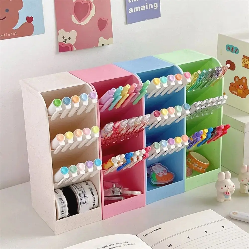 Porte-stylo oblique de grande capacité, 4 grilles, boîte de rangement pour stylos Macaron et documents, bureau de style INS, stockage de crayons, conteneur pour la maison