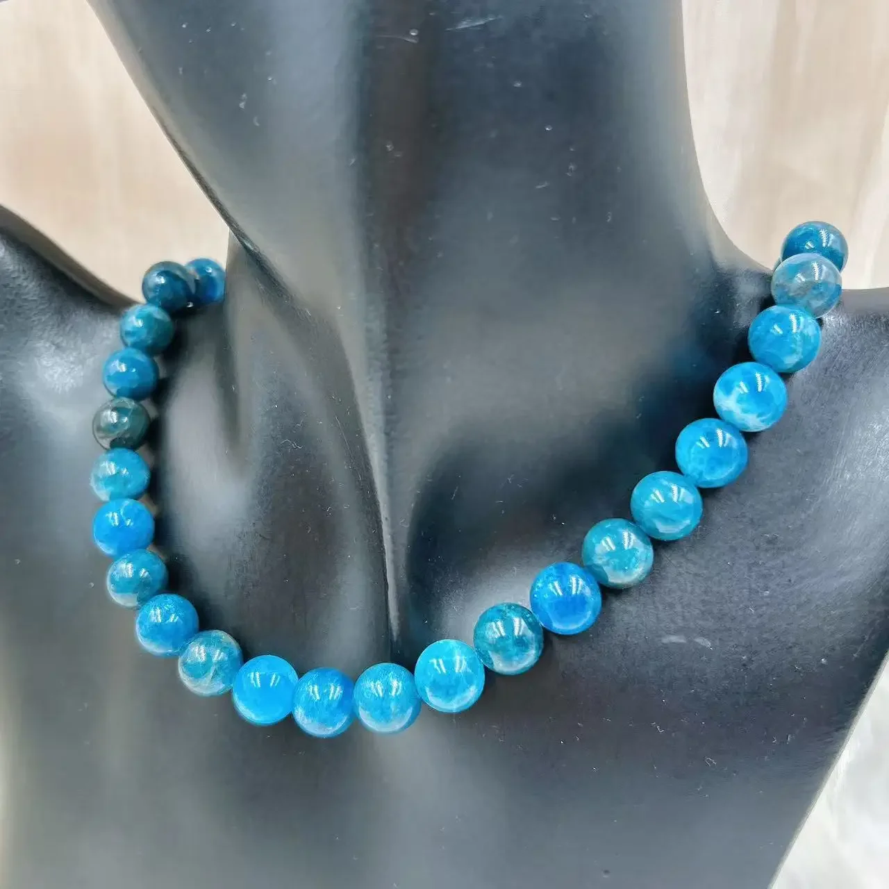 10mm Genuine Apatite Blue Vintage Round Natural Gems Quartz Stone  Beads Jewelry Necklace 17-20inch