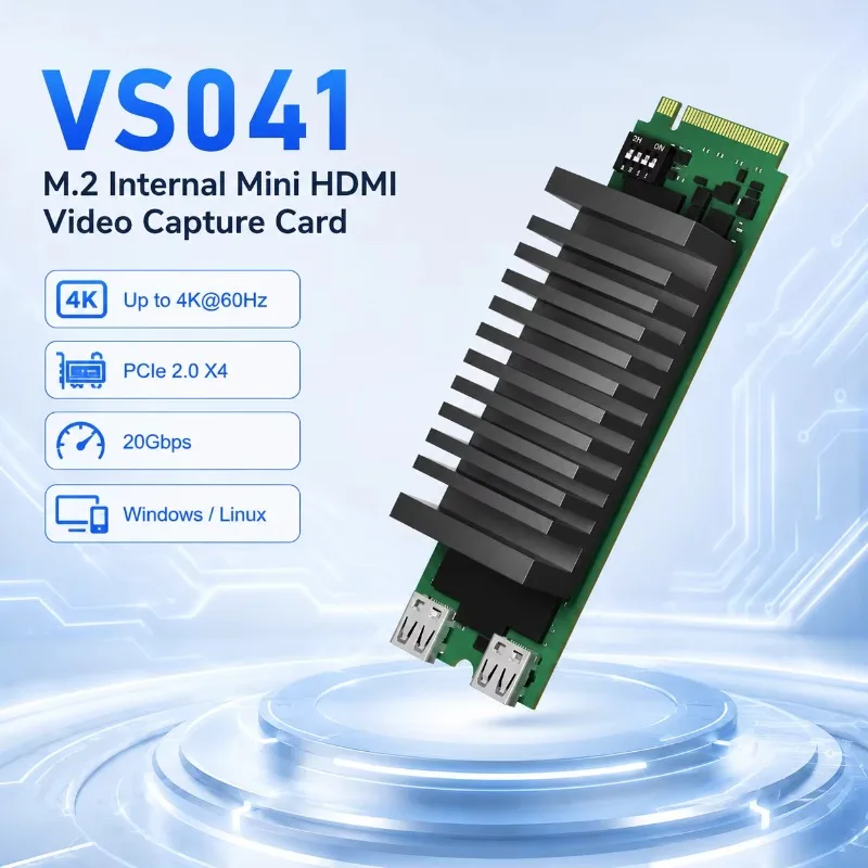 M.2 M-Key PCIe 2.0 X4 Capture Card 4K60 Mini HDMI Input & Loopout YUY2 Single/Dual/Triple Mode Internal PC Capture Card