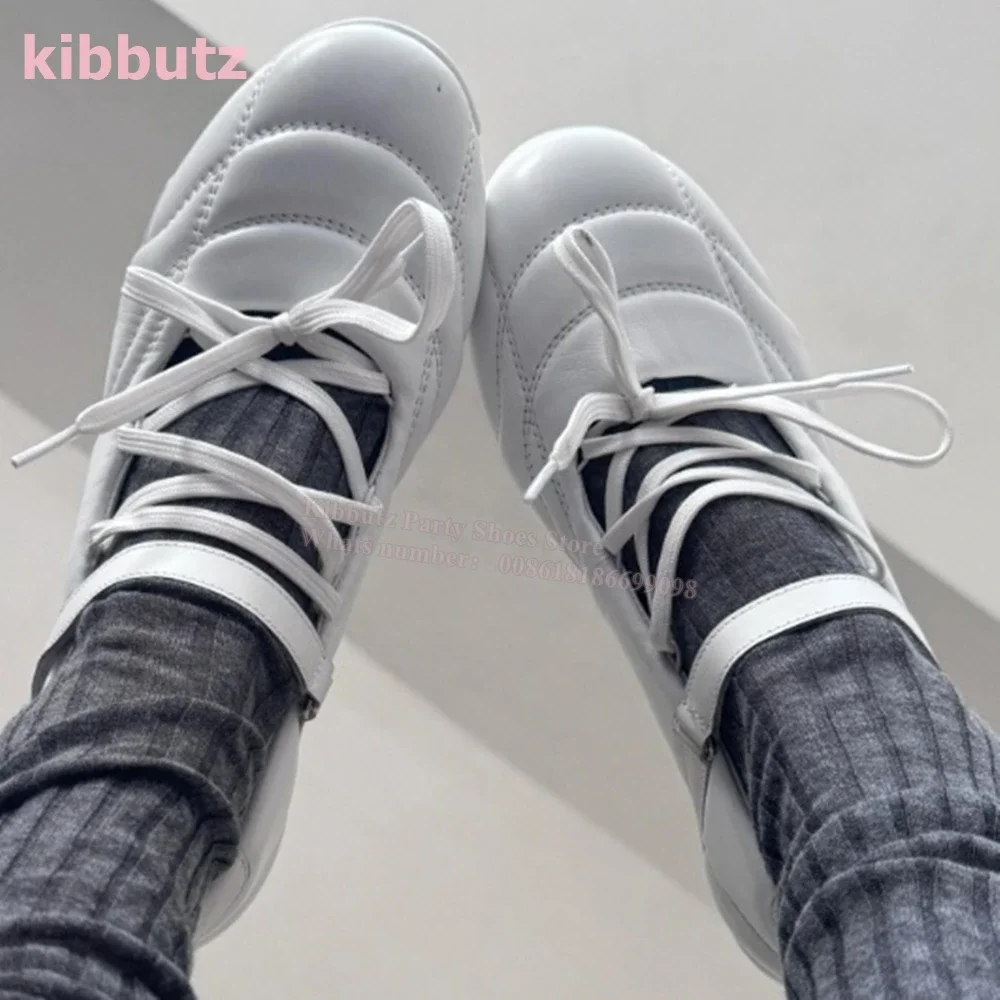 Lace-Up Strange Heels Sneaker Pump Round Toe Luxury Leather Solid Color Slip-On Fashion Novelty Sexy Concise Women Shoes Newest - view 4