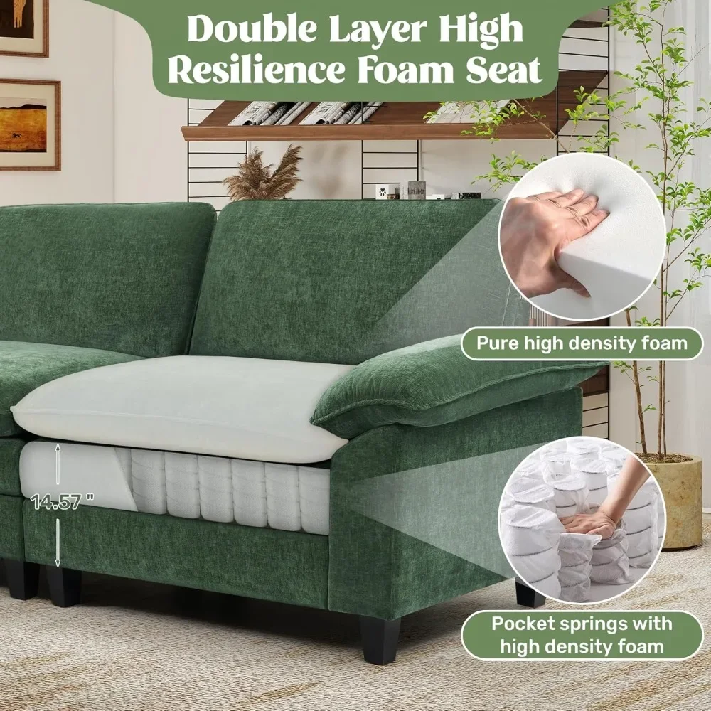 

118" Modular Sectional Sofa, Comfy Cloud Couch Sectional Sofa with Ottoman, U Shaped 5-Seat Chenille Sleeper Deep Seat Sofas