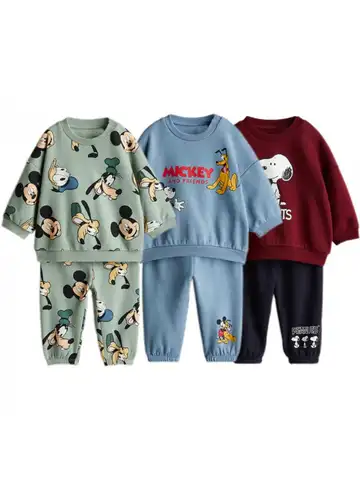 Mickey Mouse Sweatshirt+Pants Two Piece Set Spring Autumn Wear New Long Sleeve Outfits Outer Wear Cute Hoodies Trousers Suits