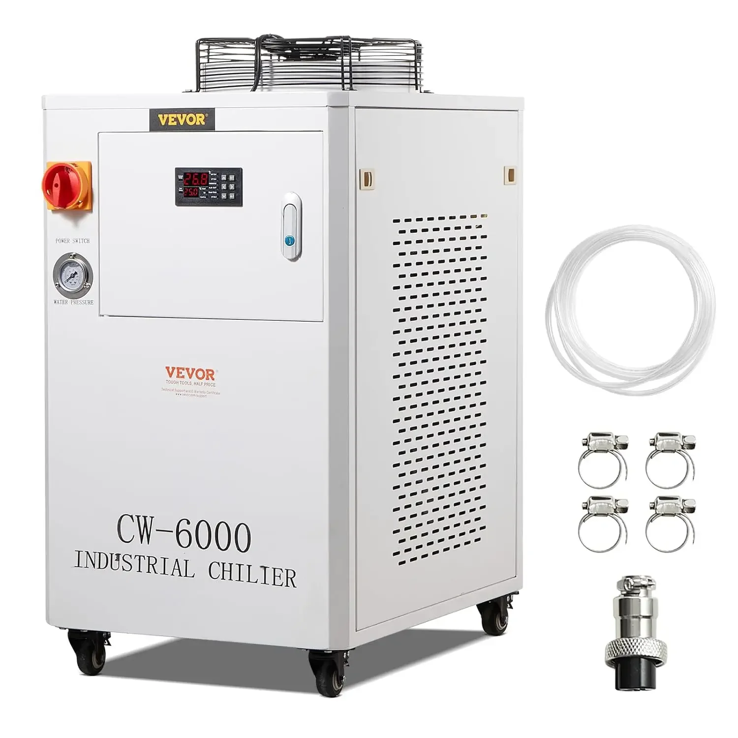 Industrial Water Chiller, CW6000, Industrial Water Cooler Cooling System with Compressor 15L Water Tank Capacity 65 L/min Max