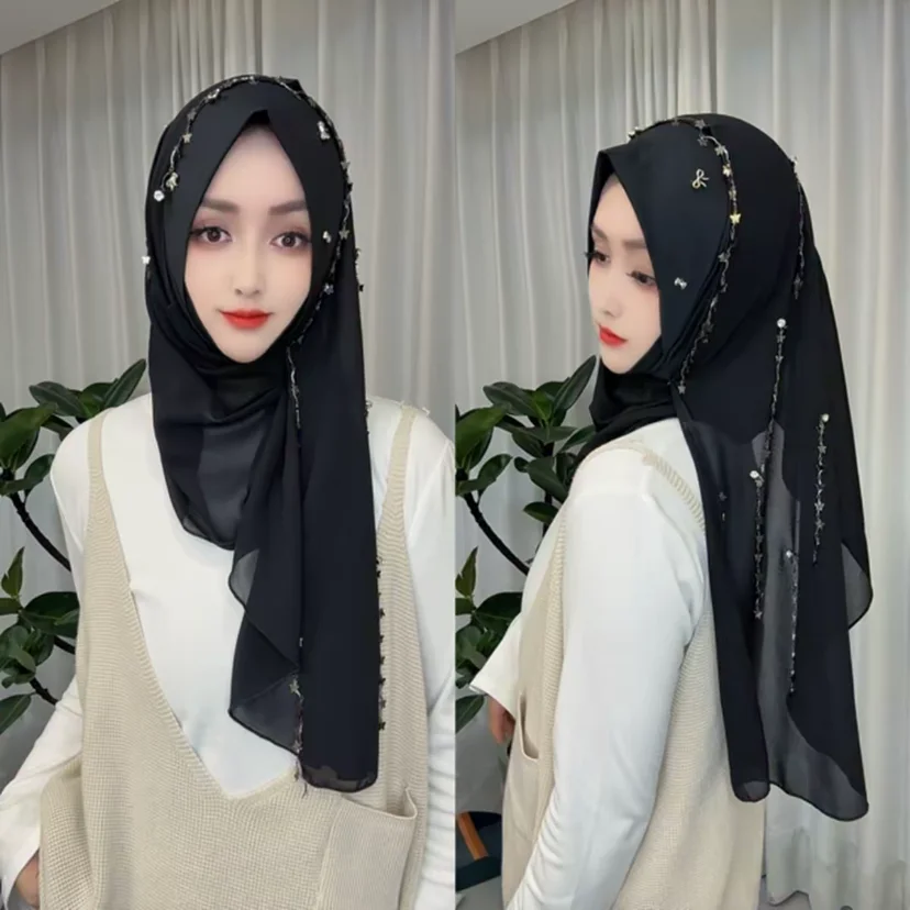 2025 Muslim Islam Sweet Girls Ready Female Chiffon Hijab Wraps