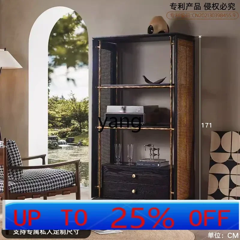 

lmm Retro Living Room Floor-to-Wall Shelf Solid Wood Display Cabinet