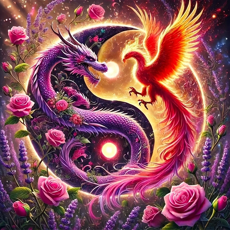 

500/1000pcs Adult Jigsaw Puzzle Dragon and Phoenix Theme Puzzles for Gameroom Bedroom Livingroom Gift Challenging Game