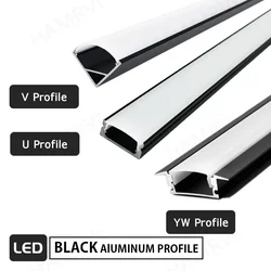 맞춤형 블랙 LED 알루미늄 채널 V, U, YW, 블랙 및 밀키 커버, 알루미늄 프로파일 LED 바 라이트, 2M, 1M
