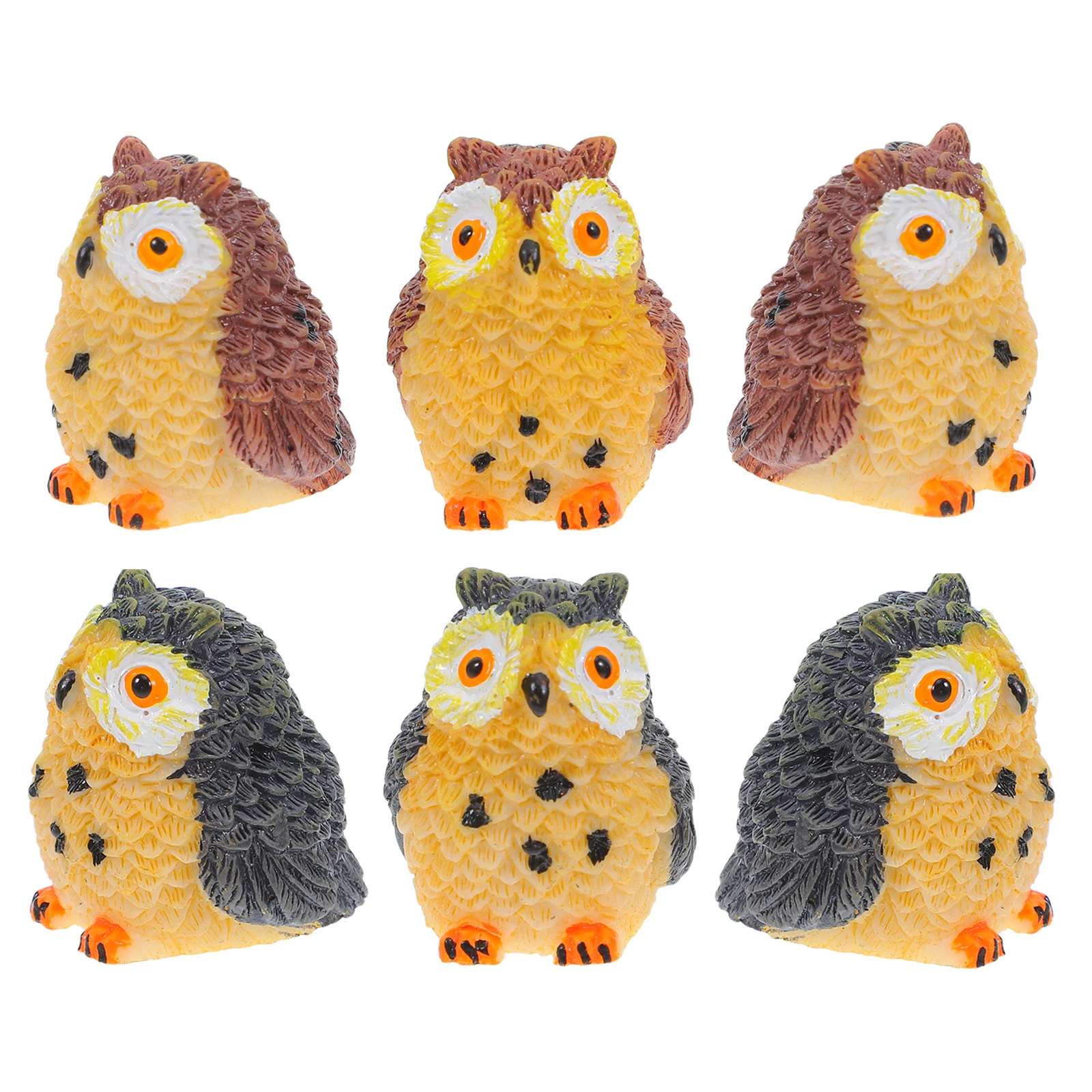 

6pcs Mini Owl Statue Home Decor Realistic Animal Figurines Micro Landscape Garden Sculpture Resin Material Lifelike Details