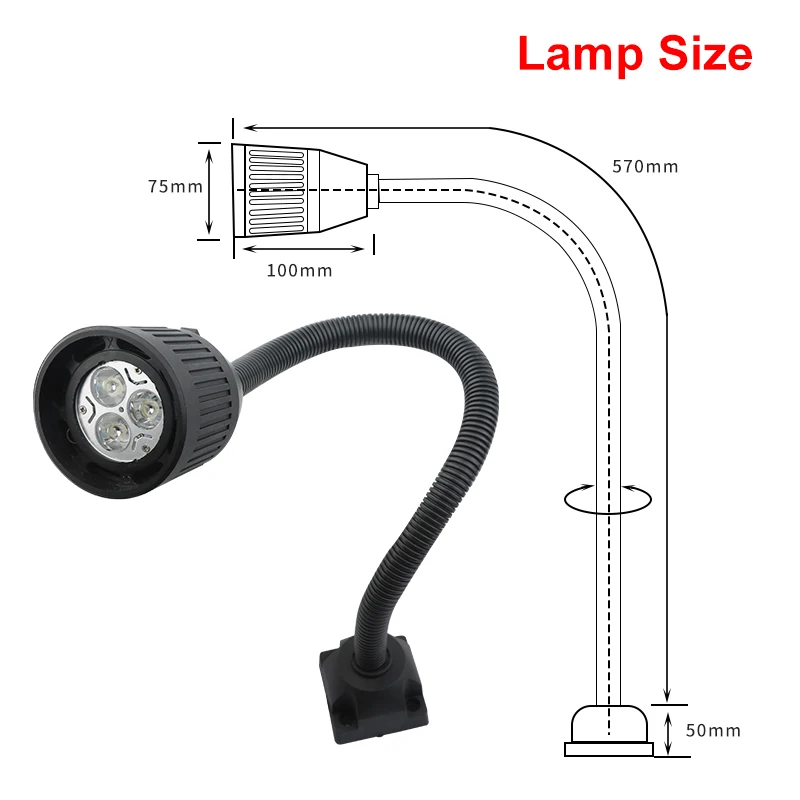 220V 24V LED Machine Working Lamp Flexible Gooseneck Lamp For Lathes, Milling Machines, Drilling Machines, Industrial Lighting