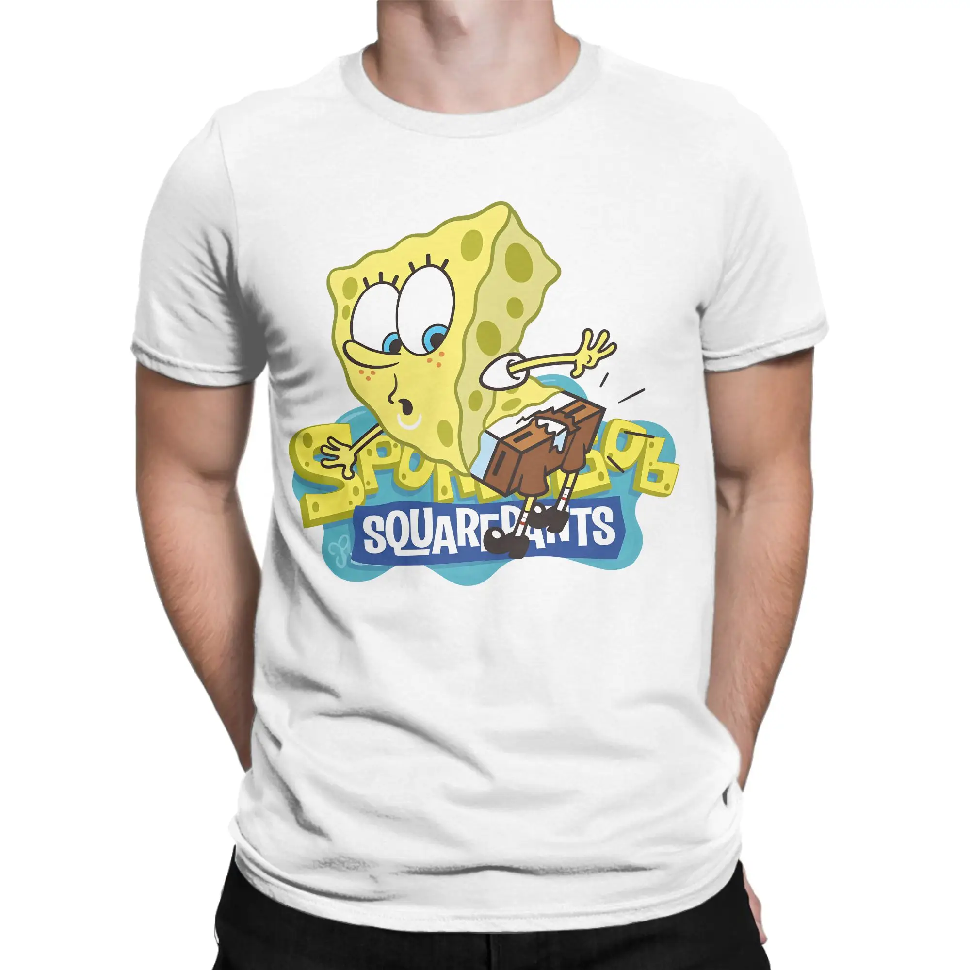 Spongebobs T Shirts Men's  100% Cotton Humor T-Shirt Round Collar  Tees Short Sleeve Clothes Plus Size