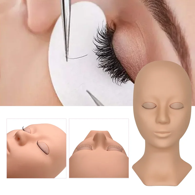 Silicone Flat Model Practice Lash Extension Mannequin Head Layered Eye Lids for Eyelash Training Beauty and Salon Application