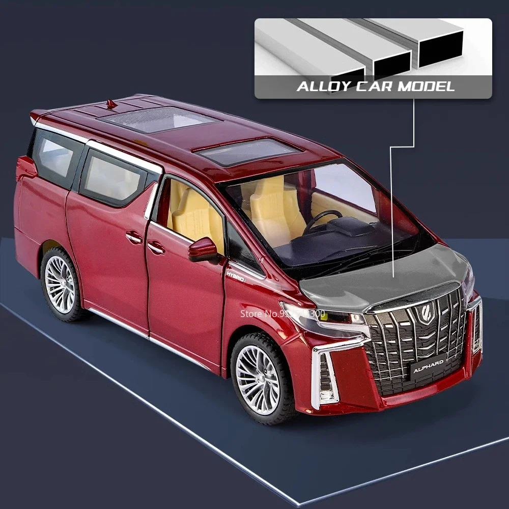 1:24 Toyota Alphard MPV Speelgoedautomodel Metaal Diecast Trek Geluid Licht 6 Deuren Geopend Voertuigen Collectie Cadeau voor kinderen