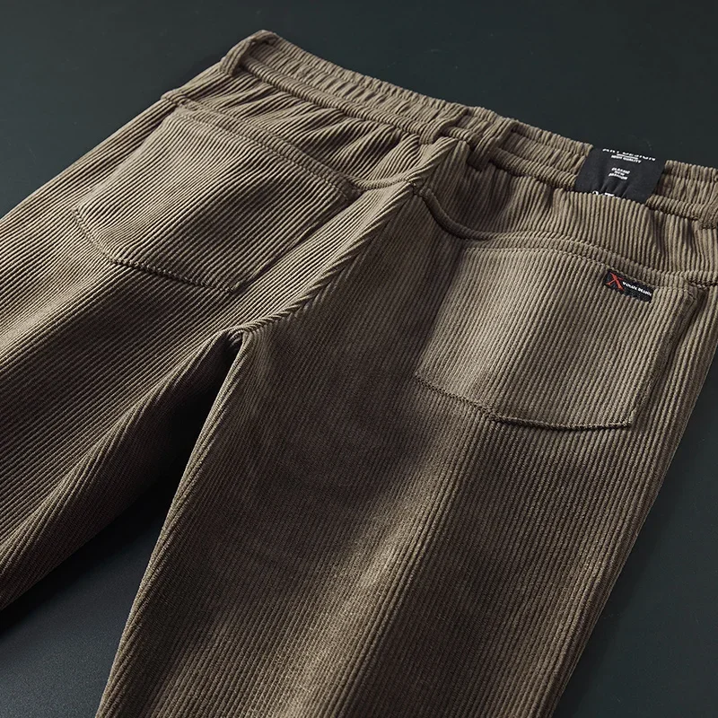 Winter Fleece Warm Corduroy Fabric Men's Casual Pants Outdoors Business Thick Flocking Plush Black Grey Brown Trousers Male