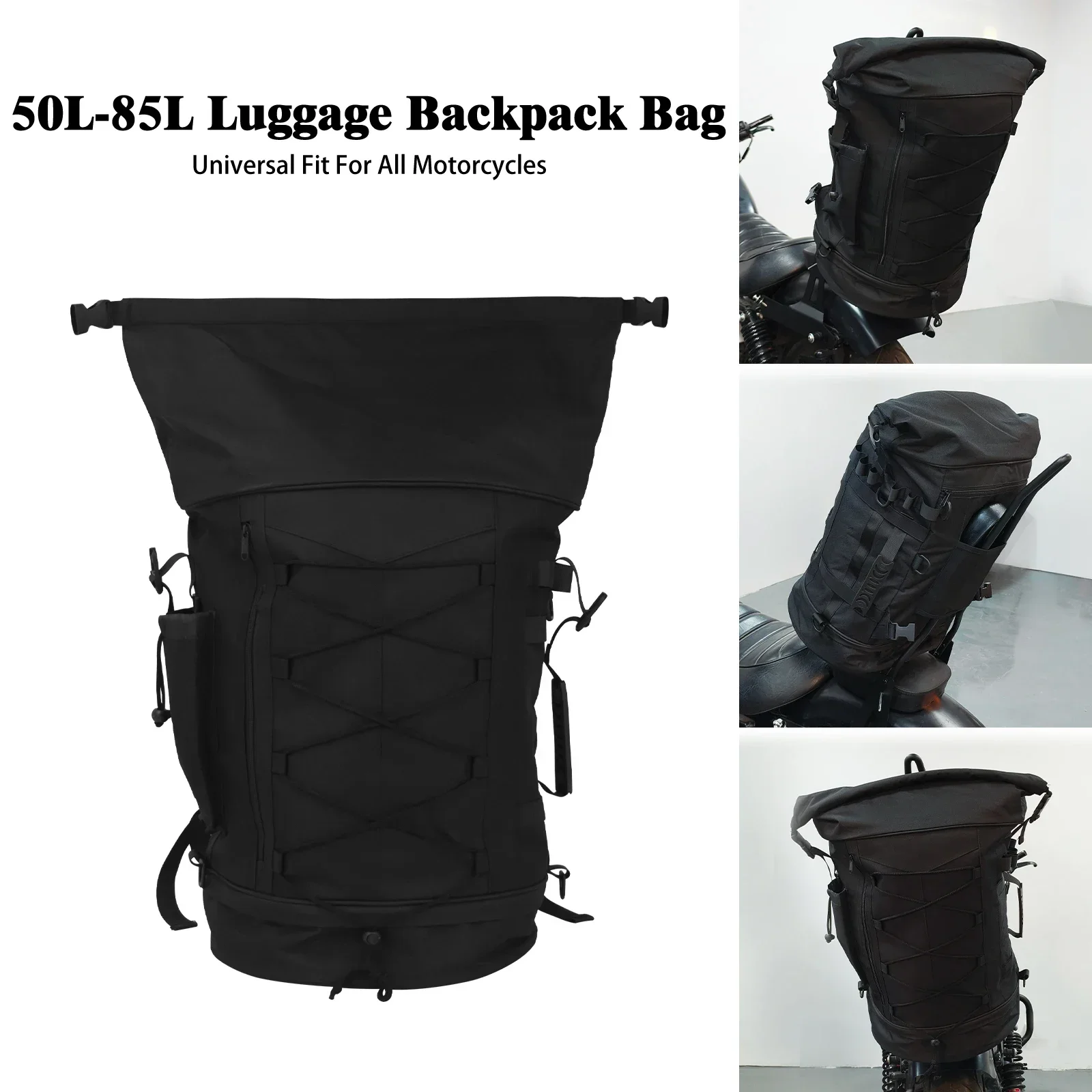 Universal Motorcycle Waterproof  50L-85L Tail Bag Sissy Bar Backrest Bag Camping Travel Motorbike Backpack Expandable Luggage