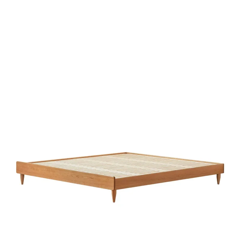

Solid wood Nordic master bedroom bed, cherry wood double Japanese tatami bed frame