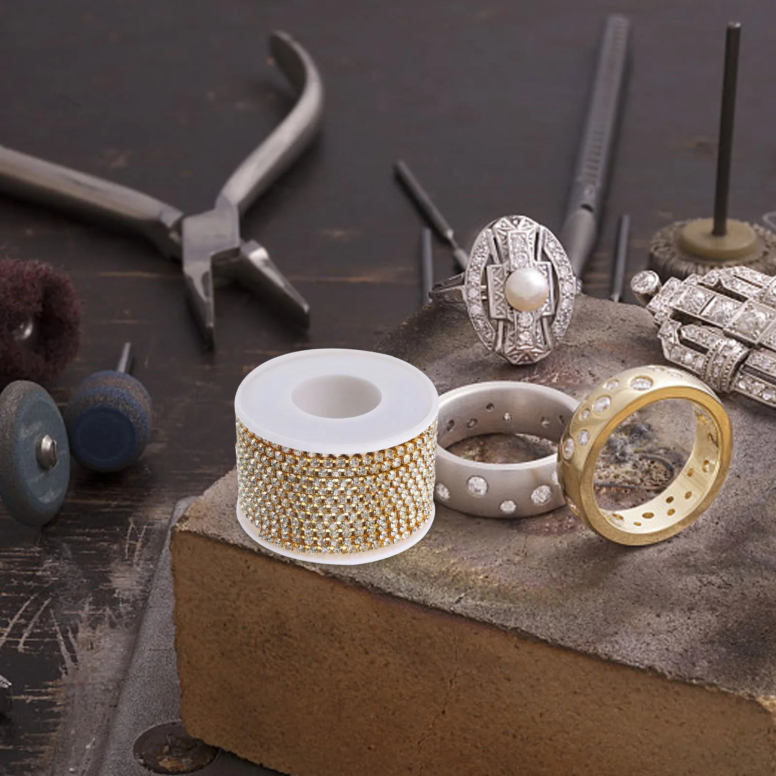 1 لفة سلسلة حجر الراين للملابس DIY بها بنفسك الإبداعية شكل التصحيح بروش سلسلة الزخرفية اكسسوارات الزفاف DIY بها بنفسك حجر الراين #3