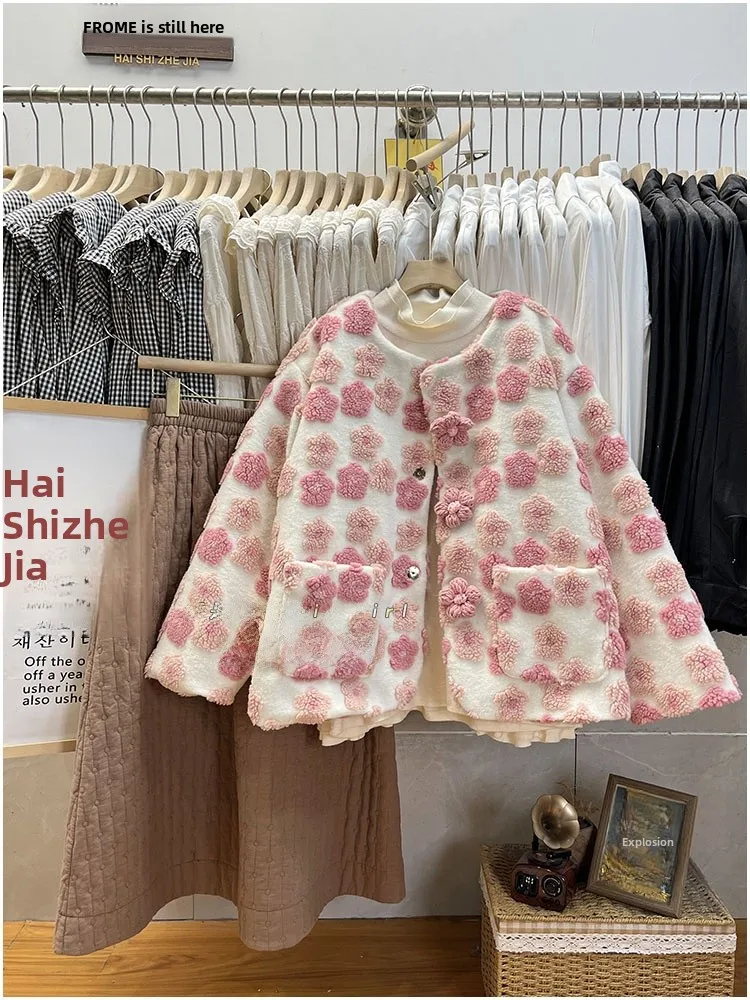 

Thiened Cotton ket Girls Jaet Sweet Sle, мягкое кожаное пальто с цветочной вышивкой, весна-осень-зима, женское пальто