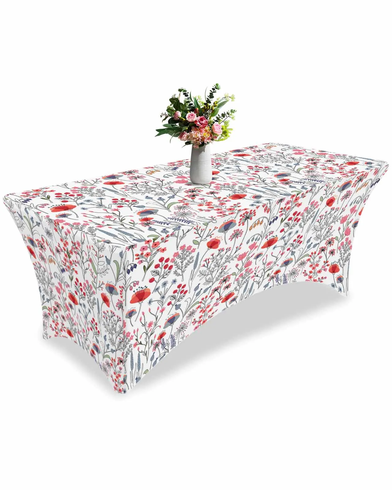 

Flower And Leaf Lines High Stretch Tablecloth Wedding Party Decor Elastic Print Table Cover Outdoor Table Cloth