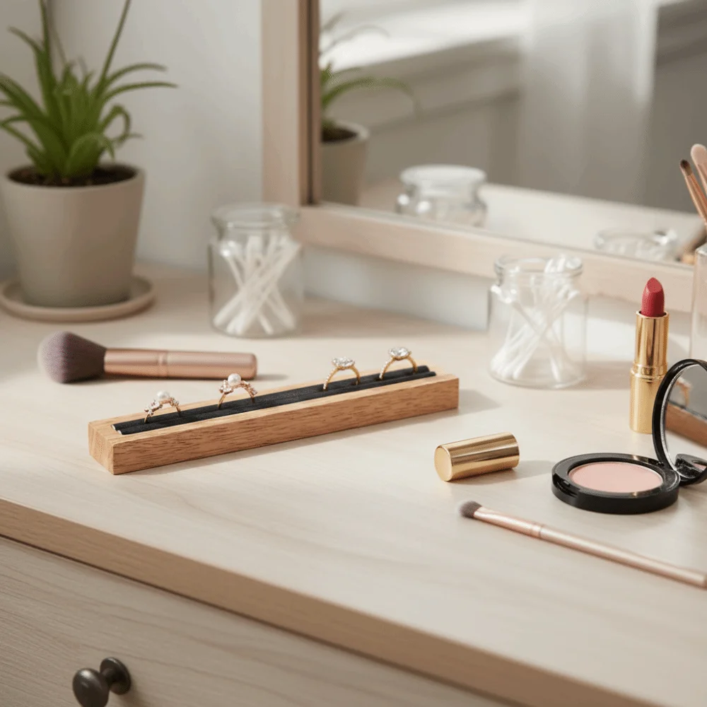 Quality Wooden Ring Holder Rings Storage Rectangular Shape Jewelry Organizers Jewelry Stand Rings