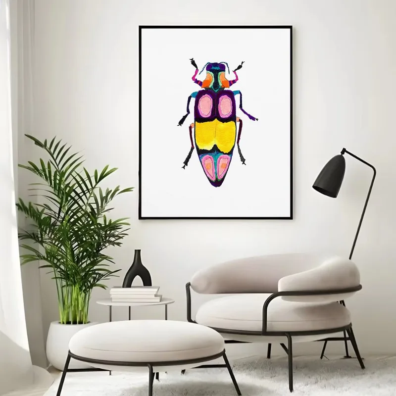 Watercolor Bug Beetle Ladybug Poster Print Colorful Insect Canvas Painting Nature Wall Art Picture Nursery Kids Room Home Dec