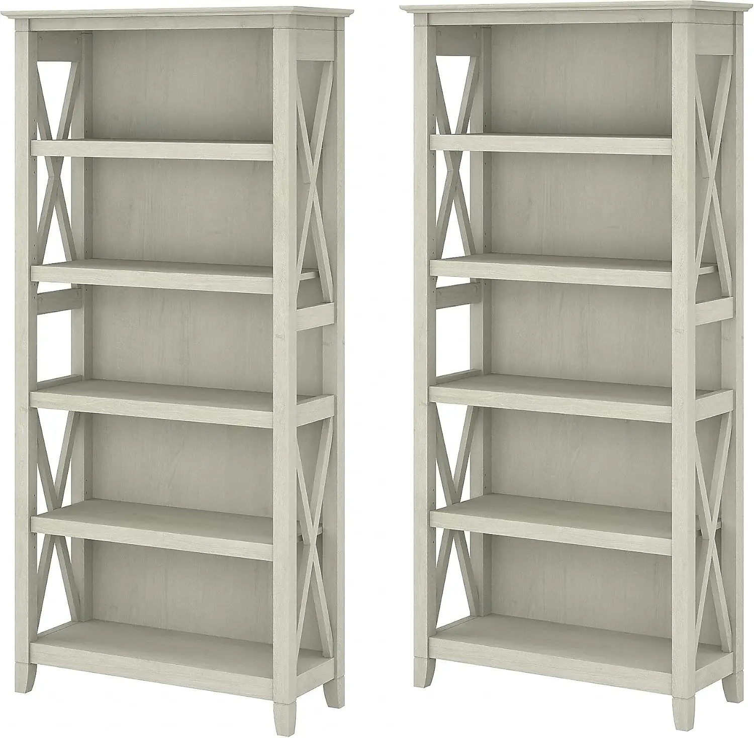 Key West 5 Shelf Bookcase - Set of 2 | Tall Bookshelves in Linen White Oak | Sturdy Display Shelves for Library,