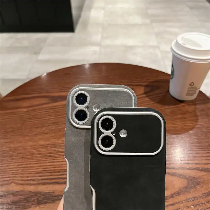 Luxury Matte Suede Leather Case for iPhone 16 Plus 15 14 13 12 11 Pro Max Plating Shockproof Lambskin Skin Soft Silicone Cover