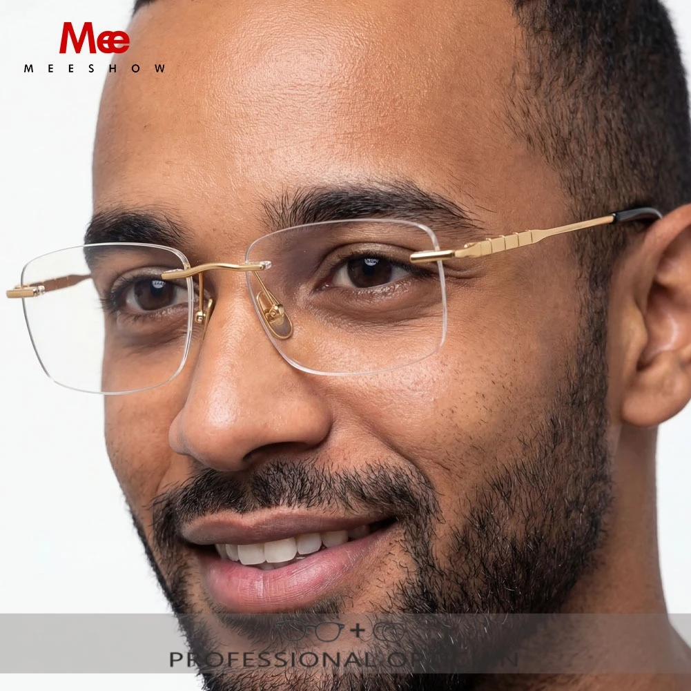 Meeshow New Rimless Glasses Men Pure Titanium Optical Eyewear With Prescription Lenses UV Progressive Myopia Reading Eyeglasses