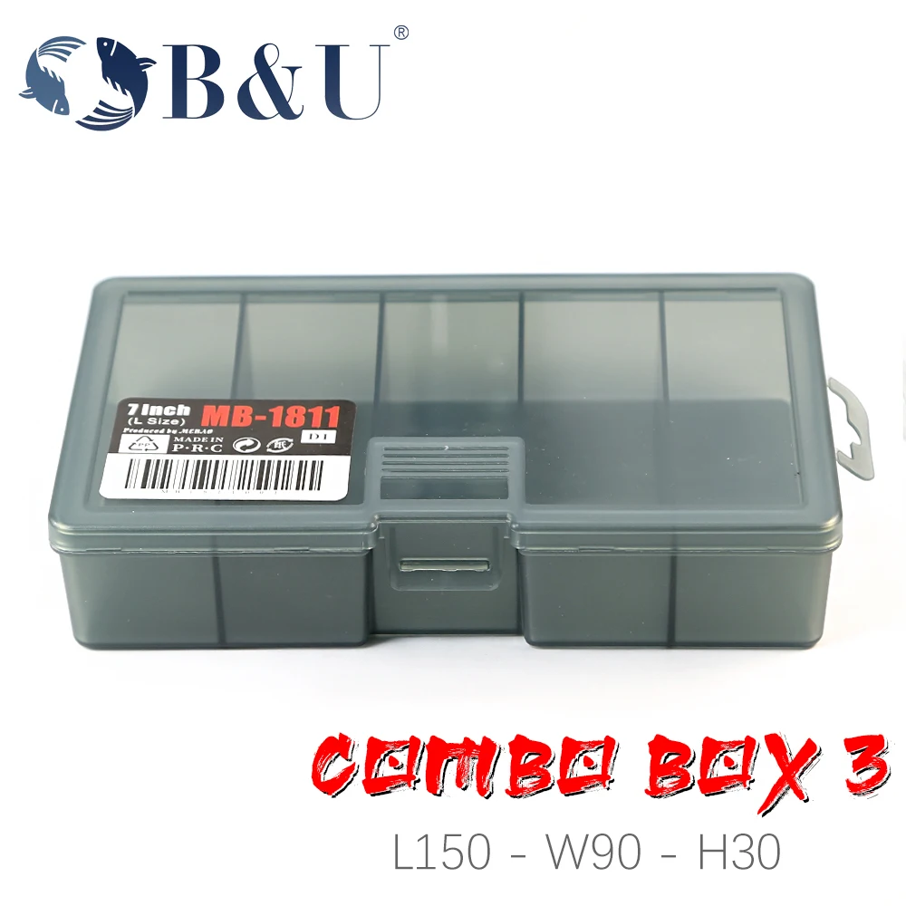 B&U Fishing Box Large Capacity Slim 5-Compartments Clear Lid Fishing Tackle Box Fishing Accessories Lure Hook Boxes Storage