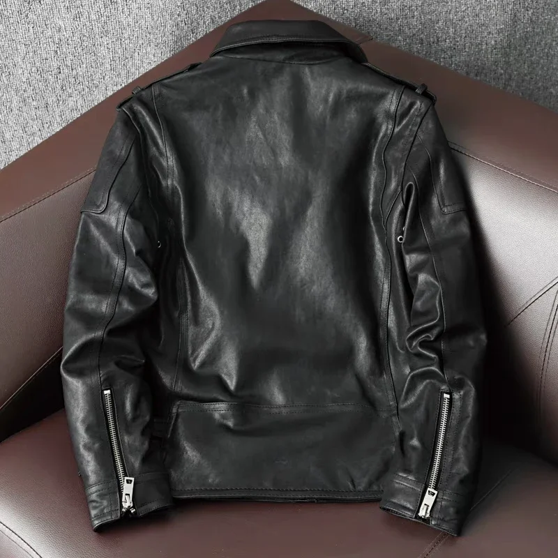 New Sheepskin Motorcycle Leather Jacket Genuine Leather Coat Men\'s Fashion Slim Lapel Jacket Autumn Genuine Leather Jacket
