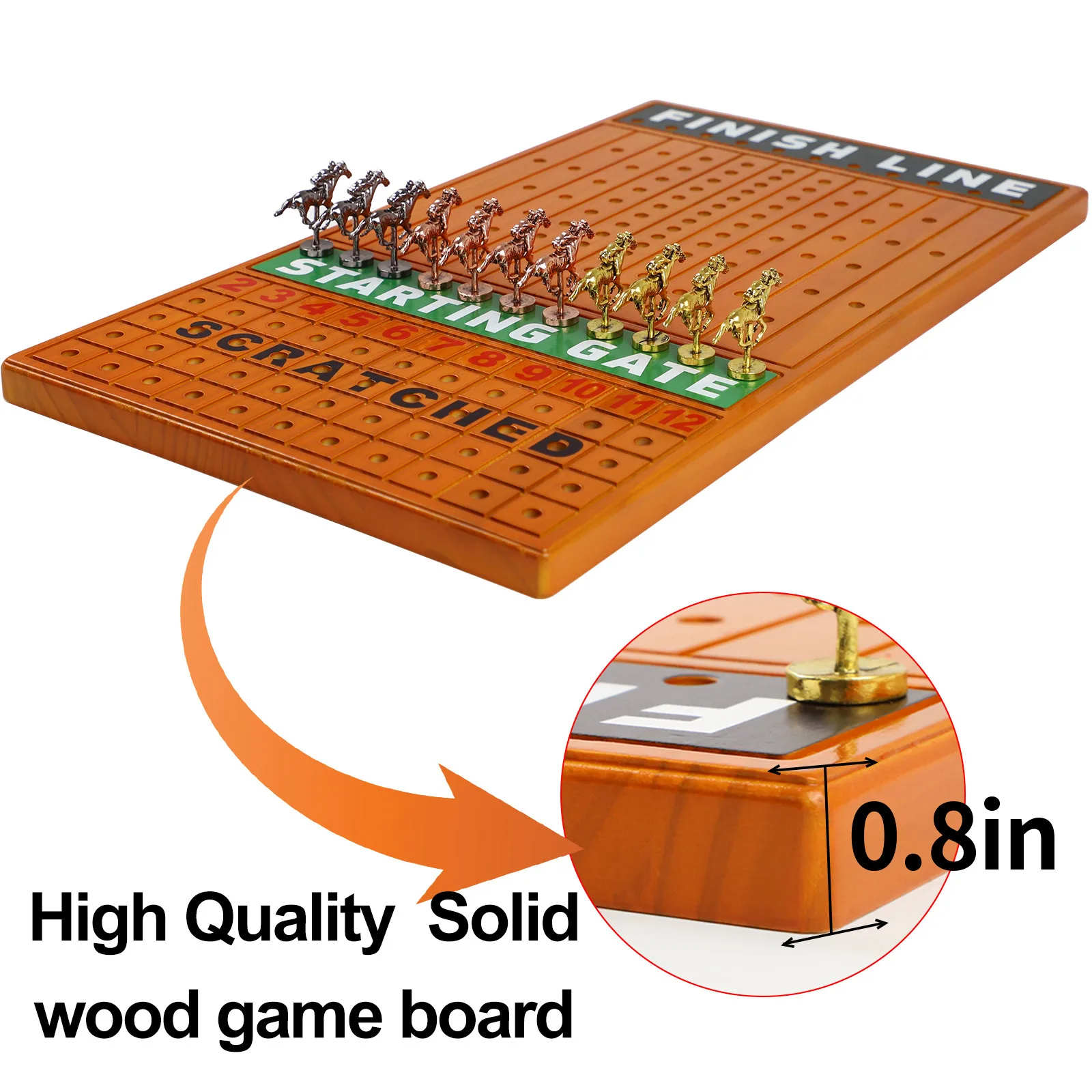 Big Horse Racing Game Adult Foldable Horse Racing Board Game Thick Solid Wood With 11 Deluxe Classic Metal Horses