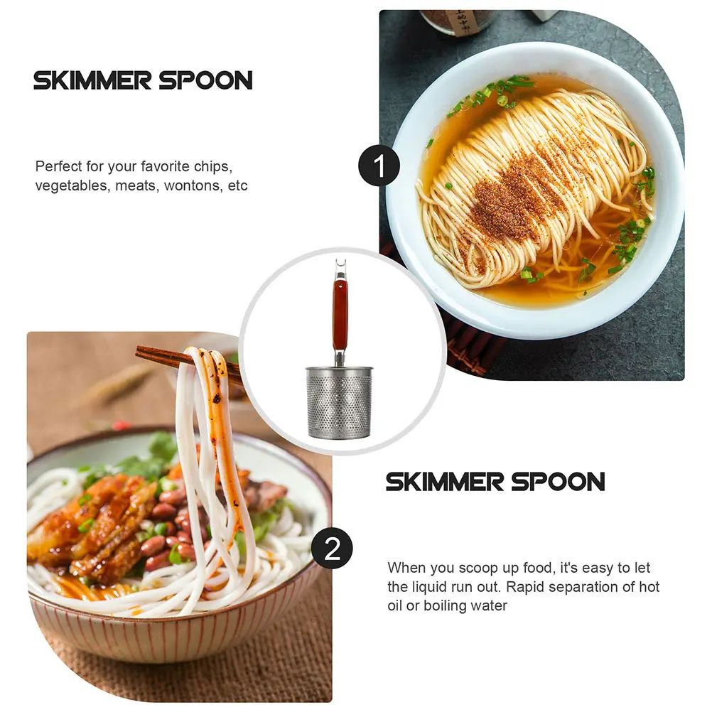 

Stainless Steel Strainer Spoon with Wood Handle Noodle Pasta Colander Basket Drain Mesh Ladle for Kitchen Cooking Household Use