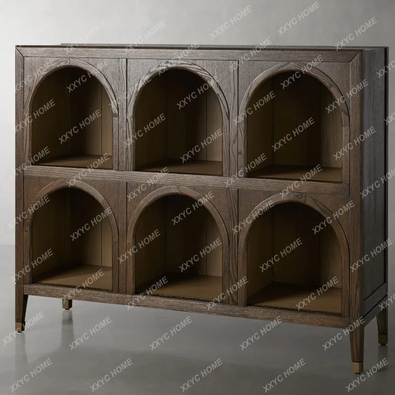 XX Country Style Solid Wood Sideboard Vintage Distressed Storage Cabinet Living Room Entryway Organizer