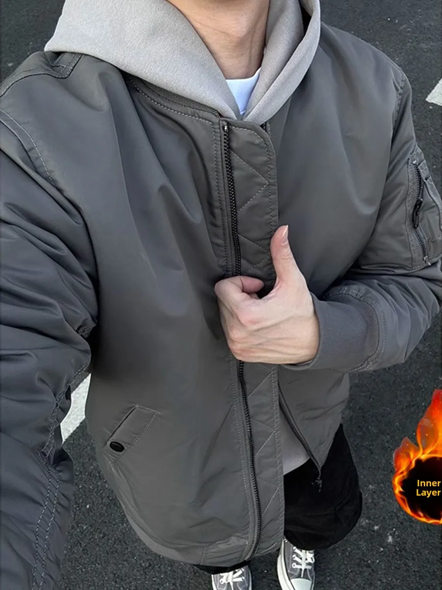 

ay Pilot Jaet Cotton Sportswear Men's Autumn Winter Thiened Warm Stand Collar Baseball Sle Outerwear Coat