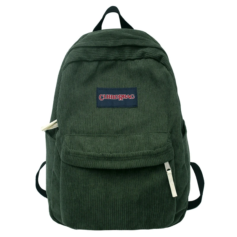 Corduroy Backpacks Solid Color Green School Bags For Teenage Girls Simple Soft Cloth Satchels 100%  Cotton Korea Packages