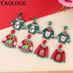 YAOLOGE Fun Innovative Christmas Elements Earrings Snowflake Santa Claus Snowman Sweater Design Acrylic Eardrop Christmas Gift