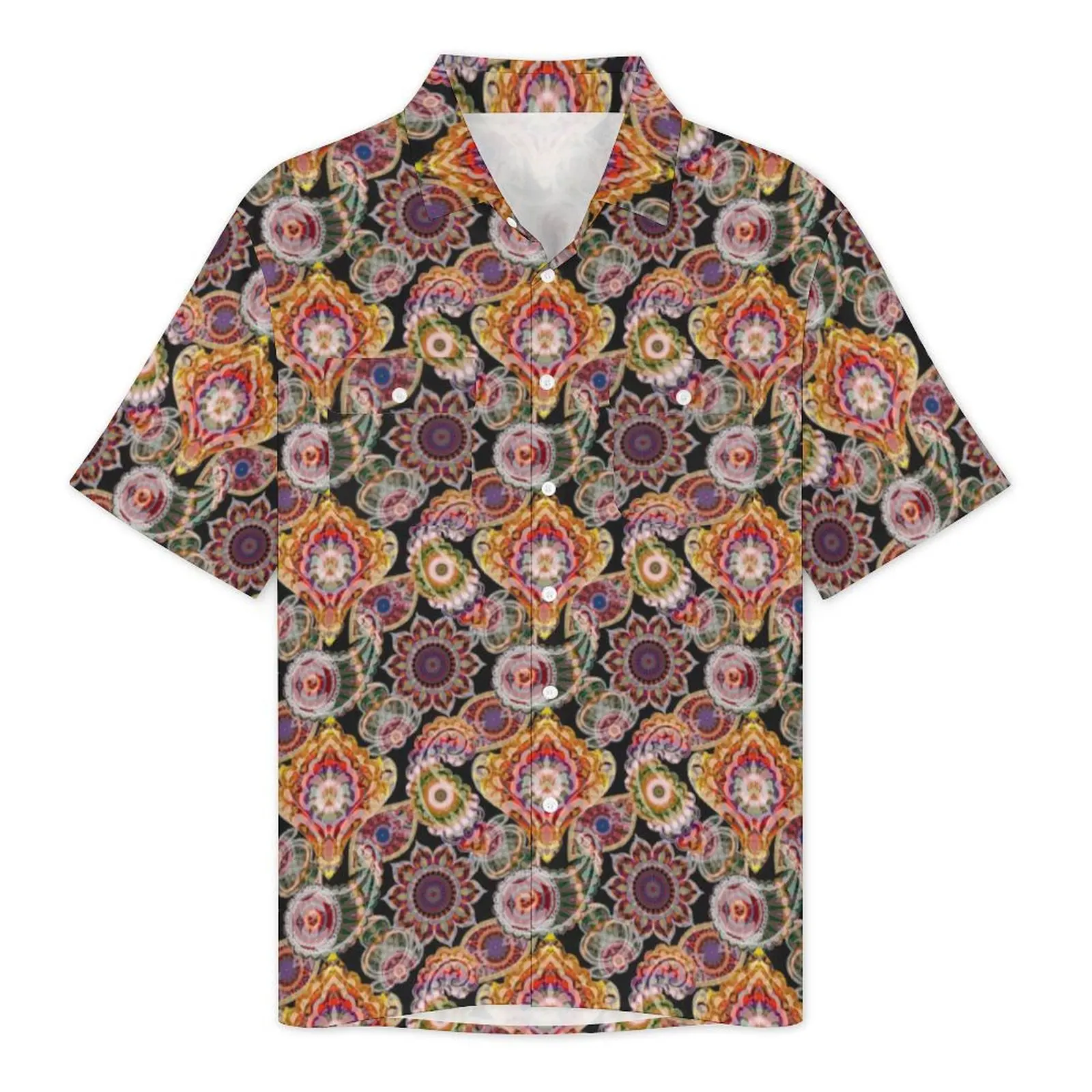 Vintage Mandala Print Summer Shirt For Male Beach Paisley Design Casual Shirts Short Sleeves Street Style Cool Oversized Blouses