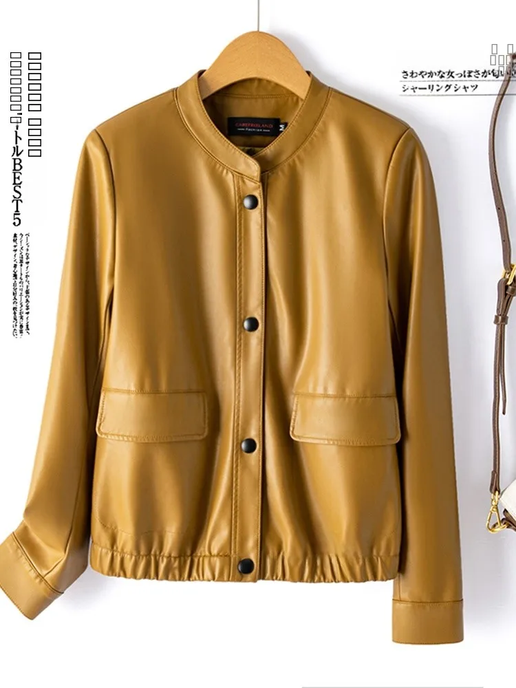   Ning 本革ジャケット レディース シープスキン スリムフィット レザーコート アウター スリム 通勤 スリム ロングスリーブ