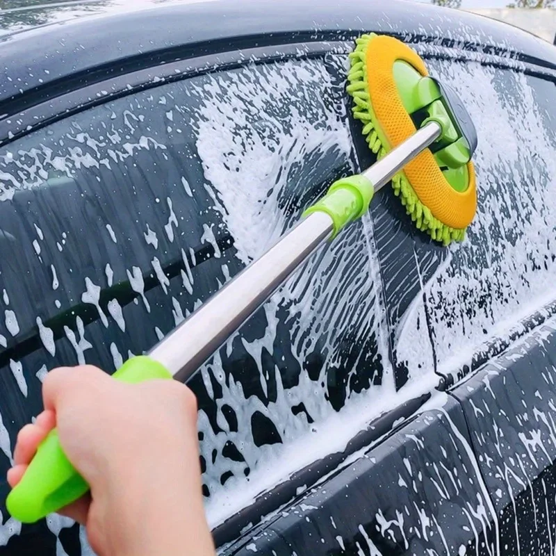 1 trapeador extensible para lavado de autos, cepillo de limpieza de automóviles de chenilla con mango largo, producto para el cuidado del automóvil, herramienta de limpieza de automóviles con cepillo de lavado, verde