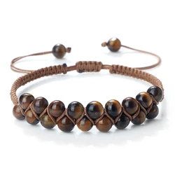 Double Rows Natural Tiger Eye Bracelets For Men 6mm Natural Energy Stone Beads Reiki Healing Bracelet Fashion Women Jewelry Gift