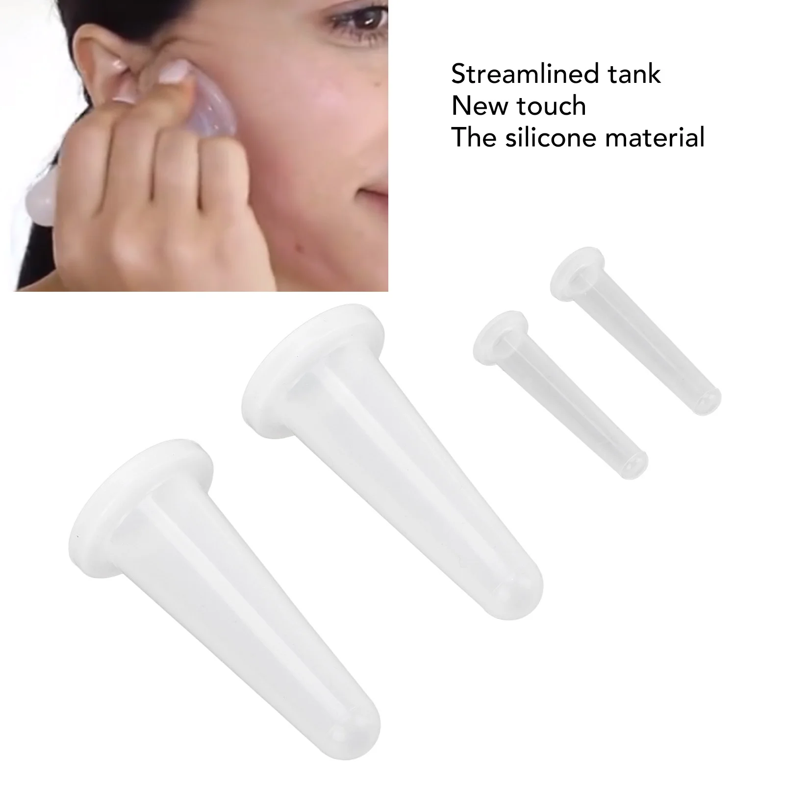 Juego de ventosas faciales de silicona para masaje, juego de ventosas de succión al vacío para terapia de ventosas blancas para uso doméstico cosmético, 4 piezas